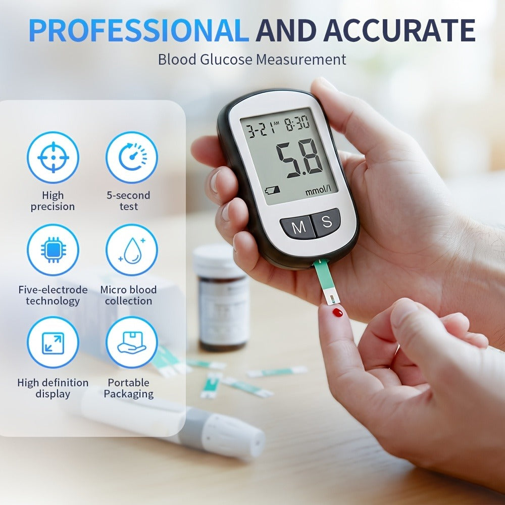 Blood Glucose Monitor Kit with 50 Test Strips & 50 Lancets - High Precision Glucometer Set for Home & Travel Diabetes Testing