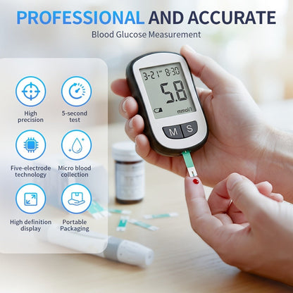 Blood Glucose Monitor Kit with 50 Test Strips & 50 Lancets - High Precision Glucometer Set for Home & Travel Diabetes Testing