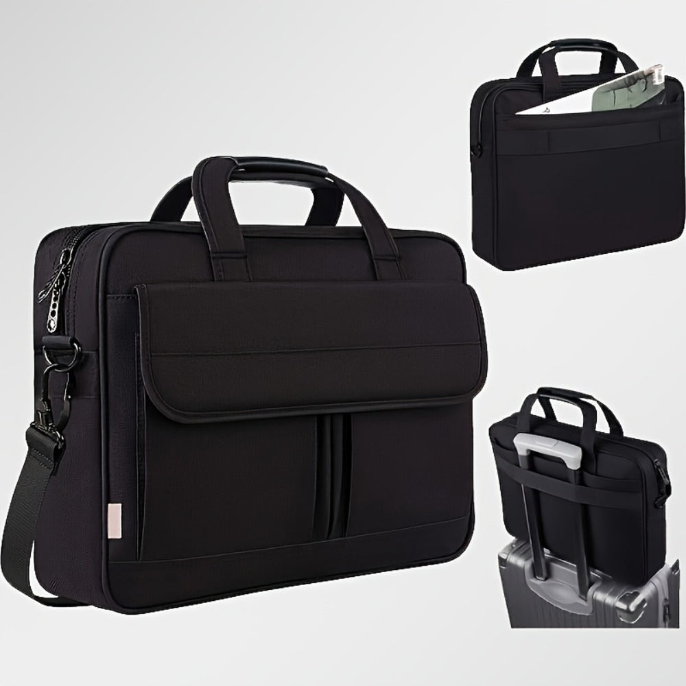 Laptop Bag 15.6-Inch Business Briefcase with Foam Sleeve, Luggage Strap & Multi-Pockets for Work & Travel
