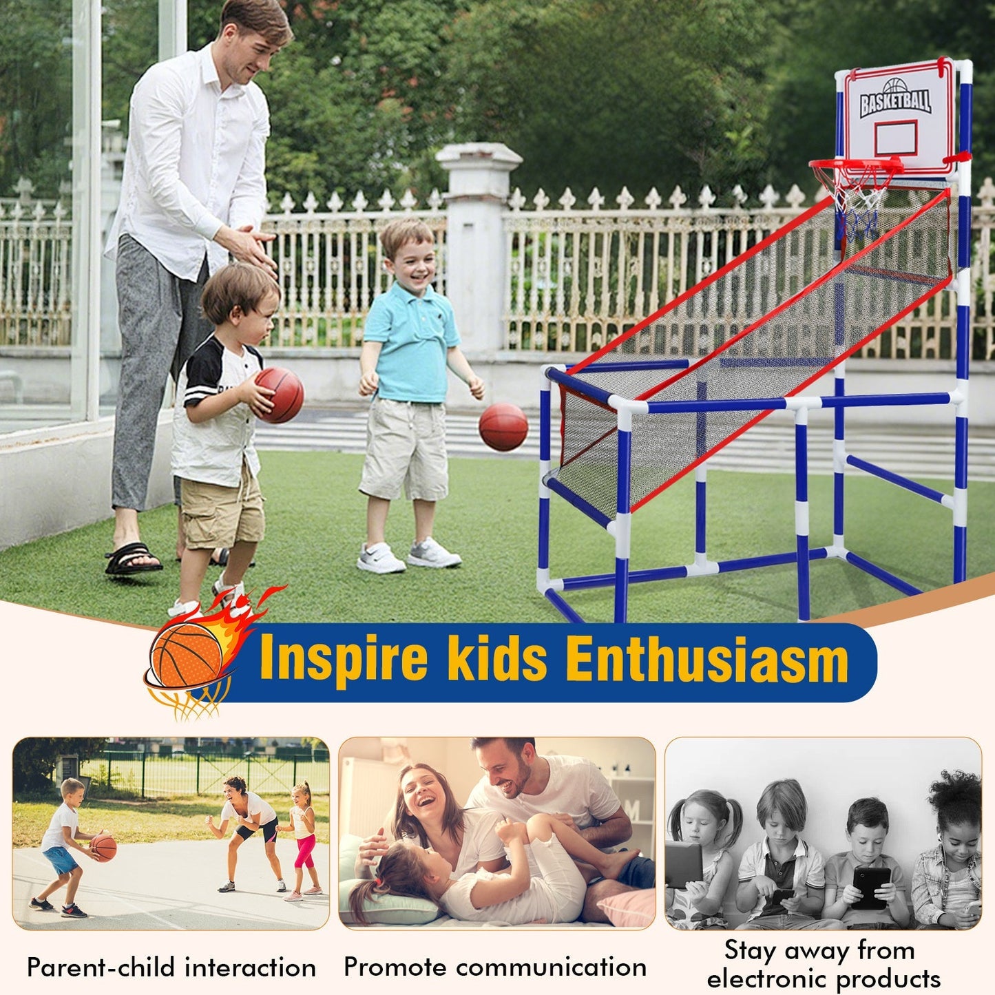 Kids Adjustable Basketball Hoop Set with 2 Balls & Storage – Indoor Outdoor Sport Toy for Ages 3–6, Thick PVC Frame | Best Birthday