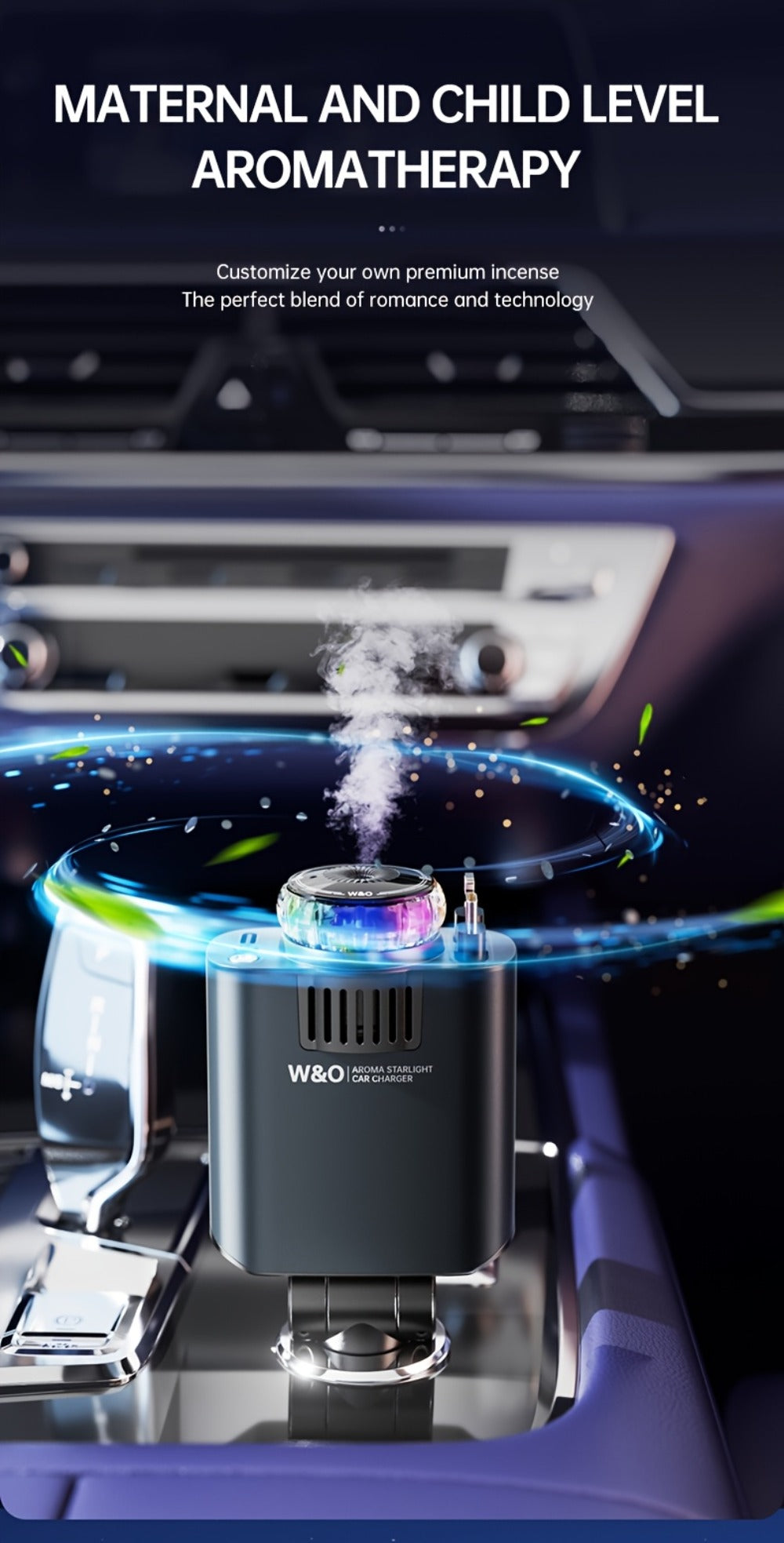3-in-1 Car Charger, Air Freshener & Starry Sky Ceiling Light – Retractable Type-C & Lightning Cable, Aromatherapy Perfume