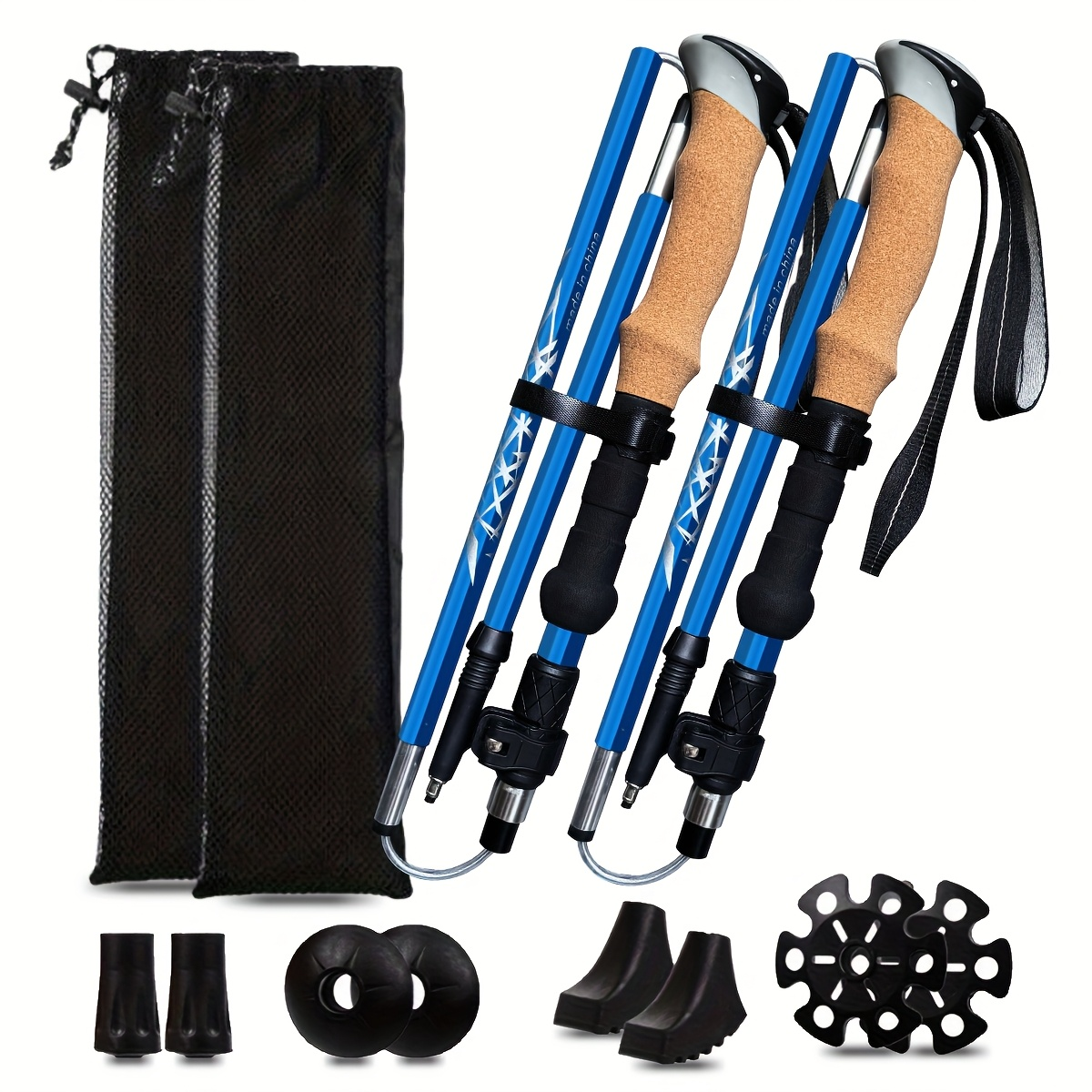 Lightweight Aluminum Trekking Poles 2-Pack – Folding Hiking Sticks with Cork Ergonomic Grip, Sweat-Absorbing Handle