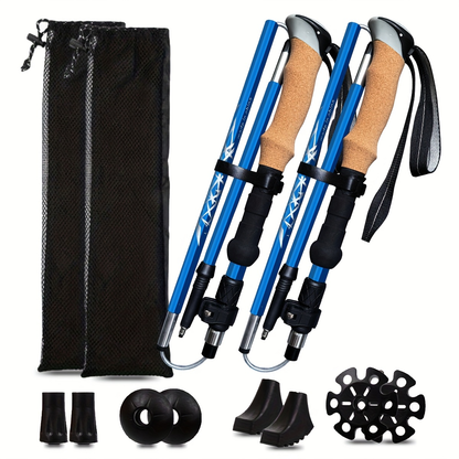Lightweight Aluminum Trekking Poles 2-Pack – Folding Hiking Sticks with Cork Ergonomic Grip, Sweat-Absorbing Handle