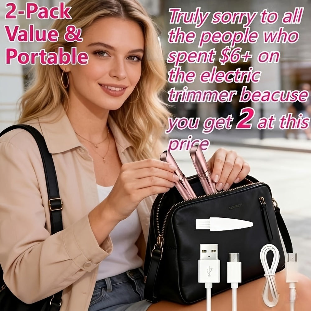 Electric Eyebrow Trimmer for Women 2 Pack, USB Rechargeable Painless Precision Eyebrow Razor Pen, Portable Hair Remover for Face Lip Leg