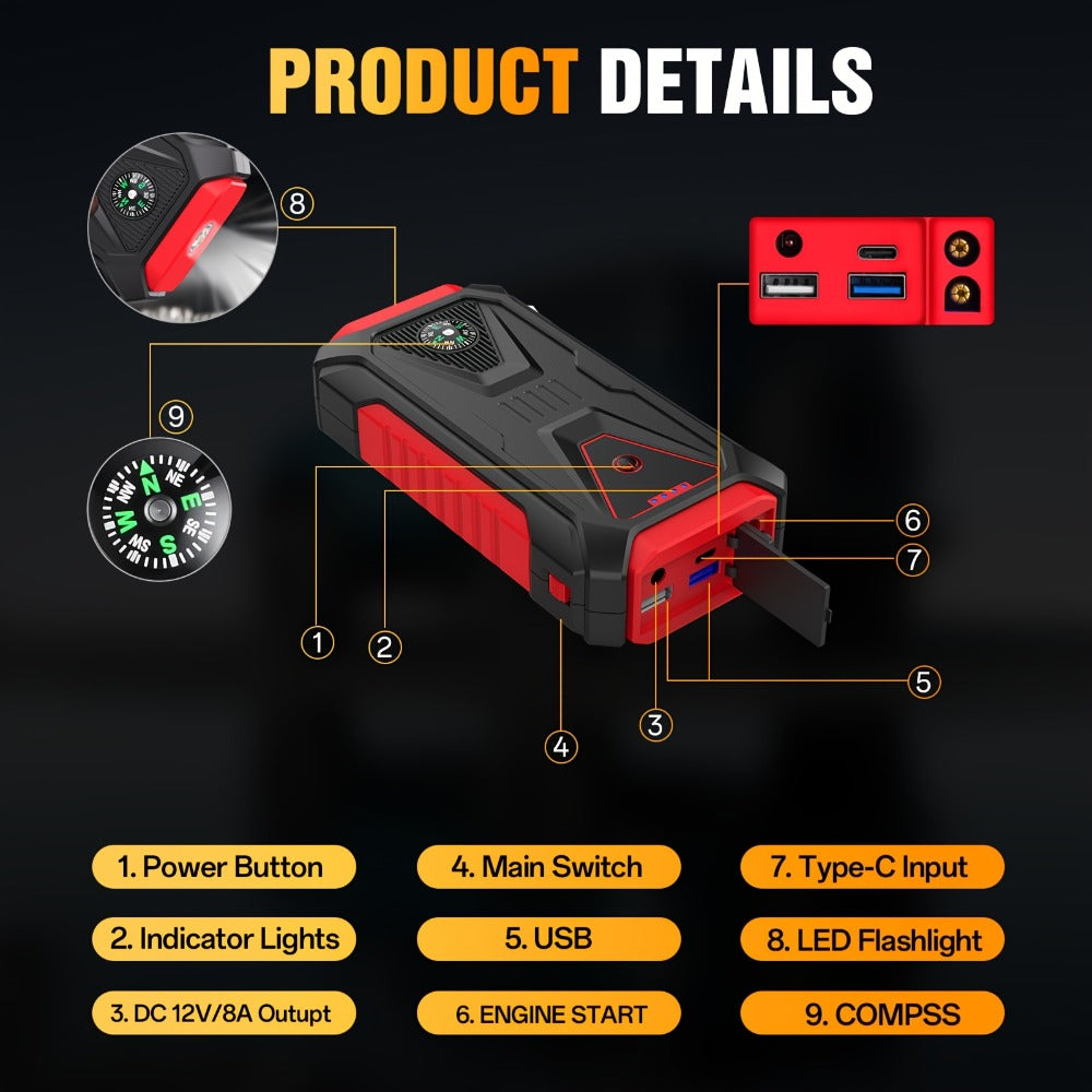 TM26 Jump Starter with 74Wh Checkout Label, Red-and-Black Case, Clamp Leads and Digital Display