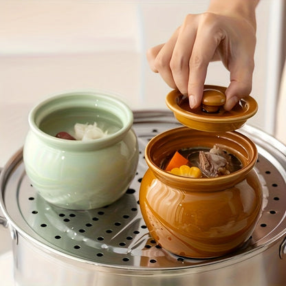 Ceramic Steam Stewing Pot - Water-Separated Clay Pot for Soups, Stews & Slow Cooking, Household Steaming Pot with Lid for One Person