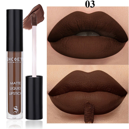 Bear Lip Glaze Set 3 Colors, Cute Bear Packaging Velvet Matte Waterproof Liquid Lipstick in Brown Pink & Red