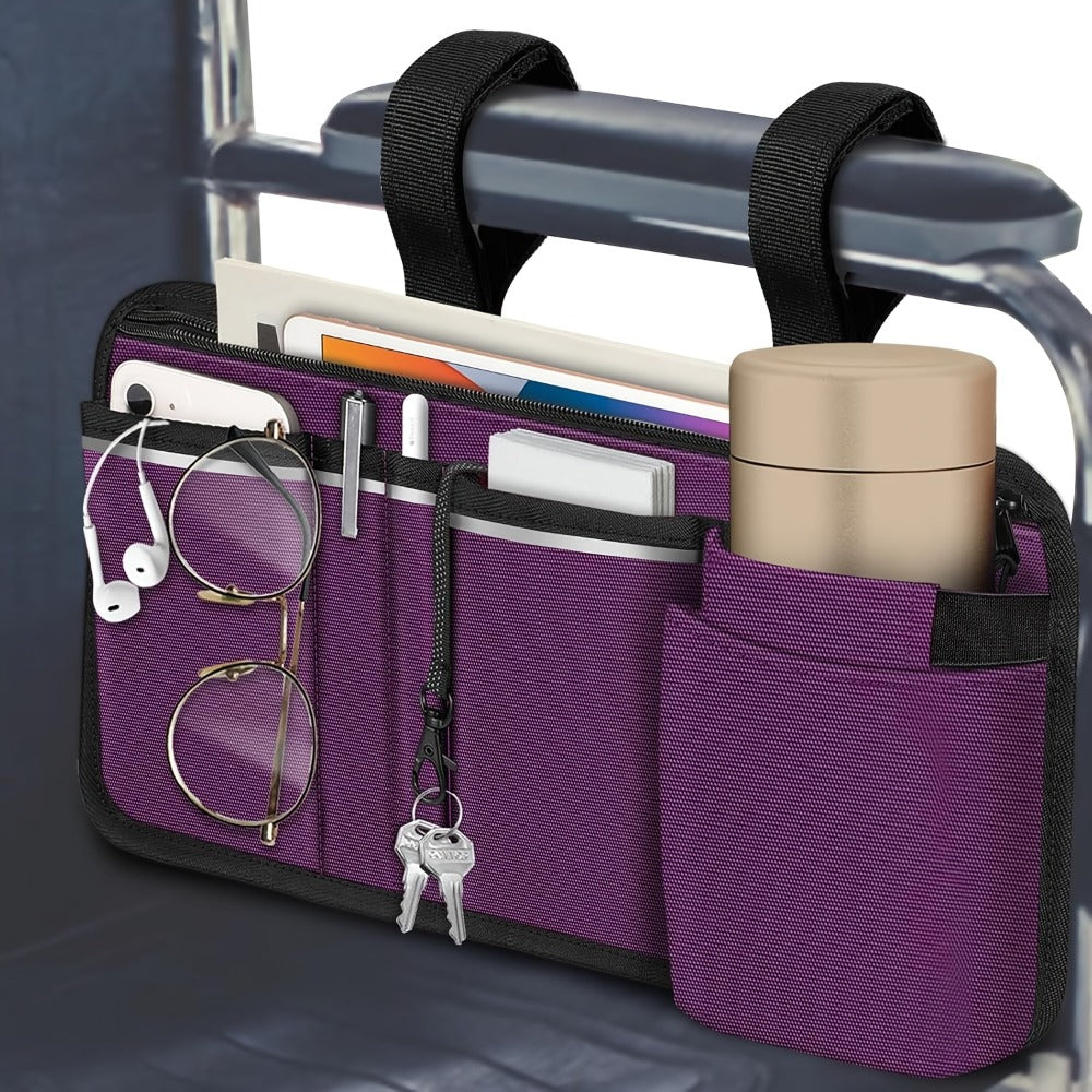 Wheelchair Bag Side Storage with Cup Holder Reflective Strips 8 Pockets 14x7.5 Inch for Entryways, Bedrooms and Living Spaces