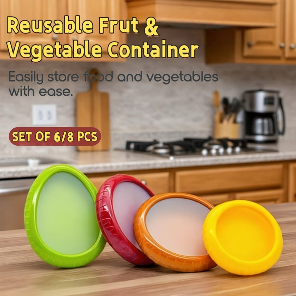 Food Storage Containers Six- or Eight-Piece Silicone Produce Saver Set for Refrigerator Organization