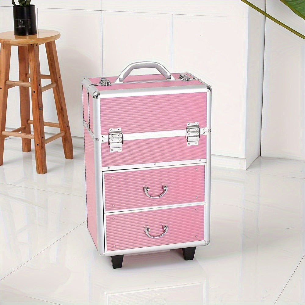 Lockable Aluminum Makeup Train Case with Extendable Trays Multi-Tier Professional Cosmetic Organizer – Portable Salon Travel Beauty Case