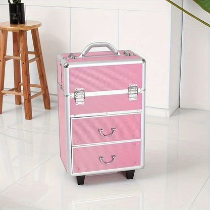 Lockable Aluminum Makeup Train Case with Extendable Trays Multi-Tier Professional Cosmetic Organizer – Portable Salon Travel Beauty Case