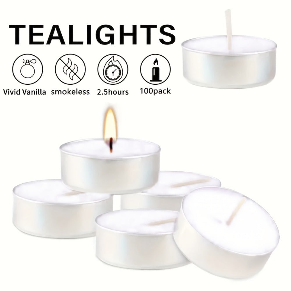 Tea Light Candles Unscented White – 49 or 99 Pack Smokeless Wax Tealights 2. Burn for Weddings, Christmas