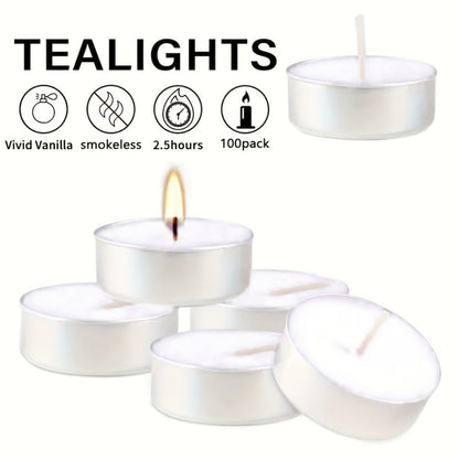 Tea Light Candles Unscented White – 49 or 99 Pack Smokeless Wax Tealights 2. Burn for Weddings, Christmas