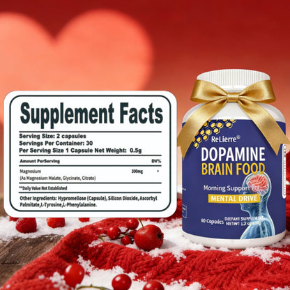 Magnesium Glycinate Brain & Sleep Capsules, Dopamine Support Nootropic Formula, Focus Mental Clarity Mood & Restorative Sleep
