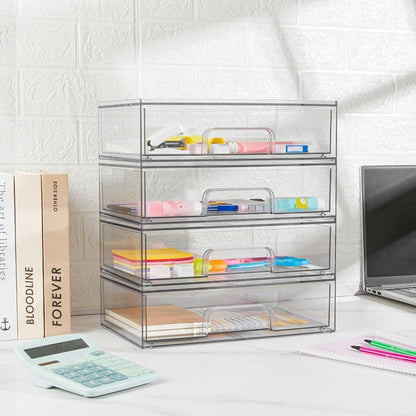 Clear Stackable Desk Drawer Organizer Trays in 2- or 4-Pack Wide Configurations, Approx. 30.7 x 19 x 8.8 cm