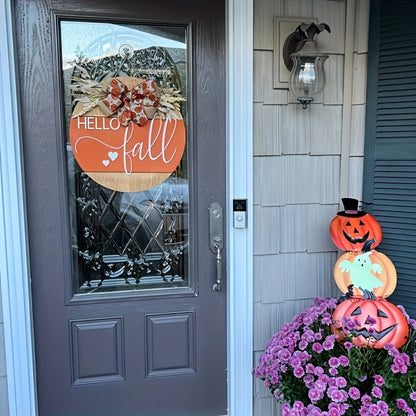 Hello Fall 3D Door Hanger – Autumn Harvest Pumpkin Wheat Bow Fall Wreath Door Sign Seasonal Home Decor