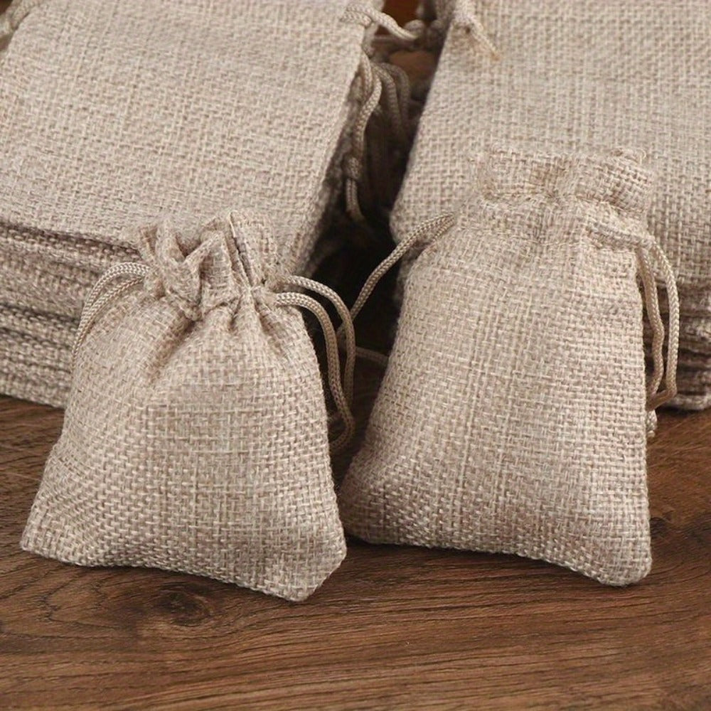 Natural Jute Drawstring Bags 50pcs – Multipurpose Gift Pouches for Party Favors, Wedding, Packaging & Storage