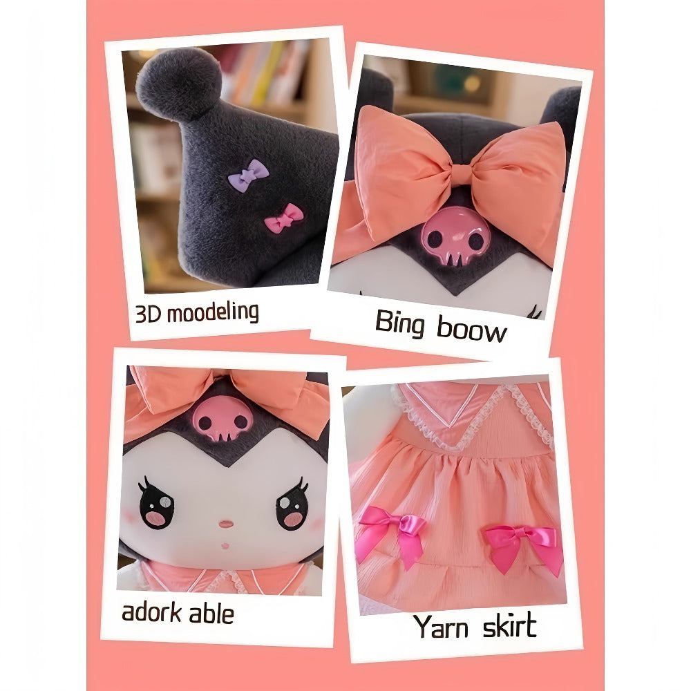 Kuromi My Melody Plush Doll Princess Dress, Collectible Sanrio Stuffed Animal with Pink Bow & Ruffled Collar
