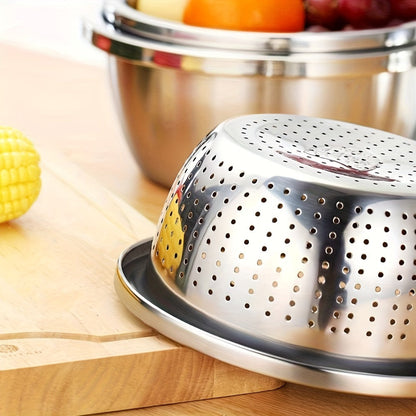 Stainless Steel Colander with Mixing Bowl Set 304 Food Grade Strainer Bowl for Washing for Home Cooking, Dining and Outdoor Meals
