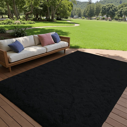 Plush Shaggy Area Rug 1.6 Inch Thick Non-Slip Machine Washable Polyester Carpet – Tie-Dye & Solid Color Fluffy Rectangle Rug for Living