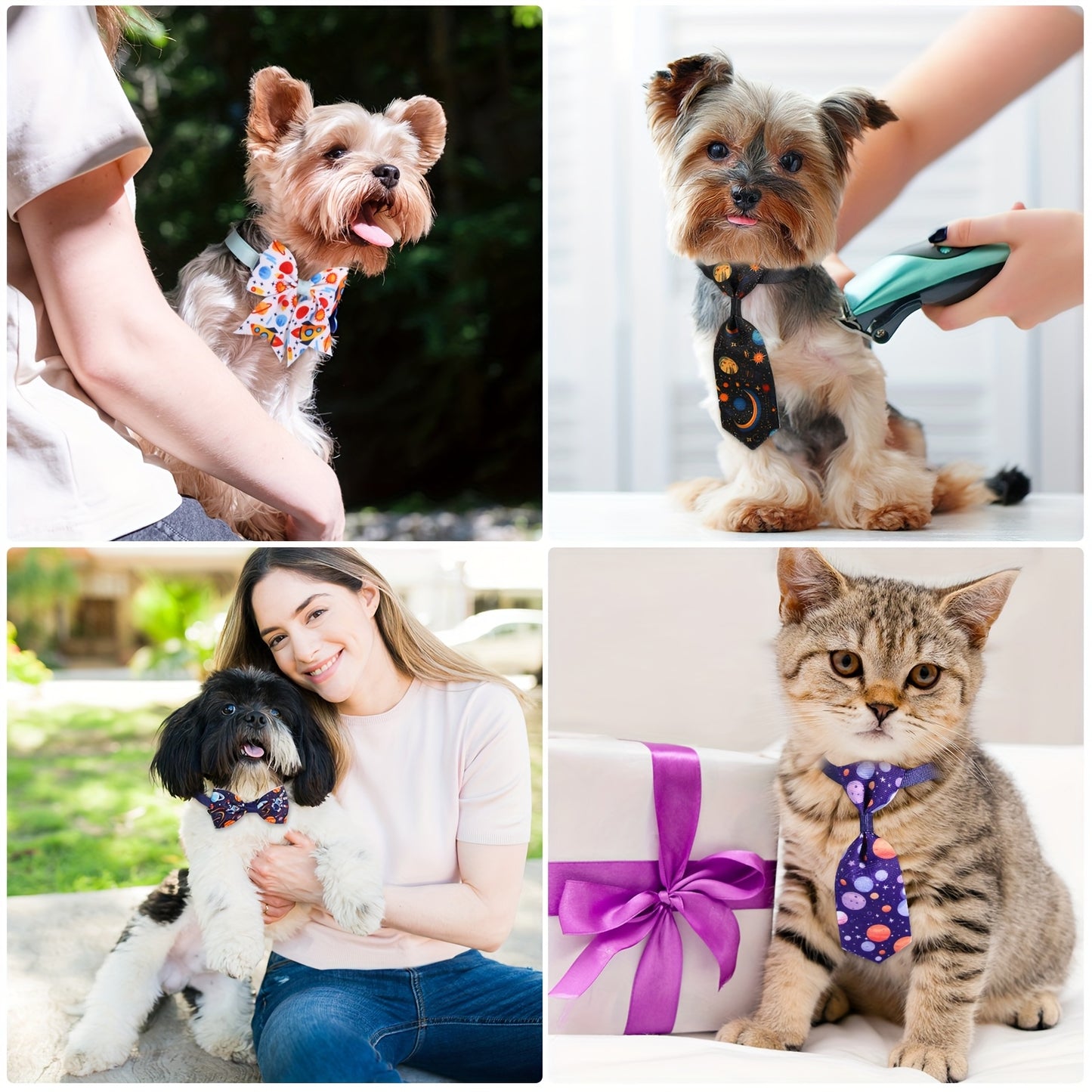 Dog Bow Tie Set 100pcs Adjustable Pet Collar Accessories Include 40 Dog Bowties 30 Neckties 30 Collar Flowers for Small Medium Dogs Cats