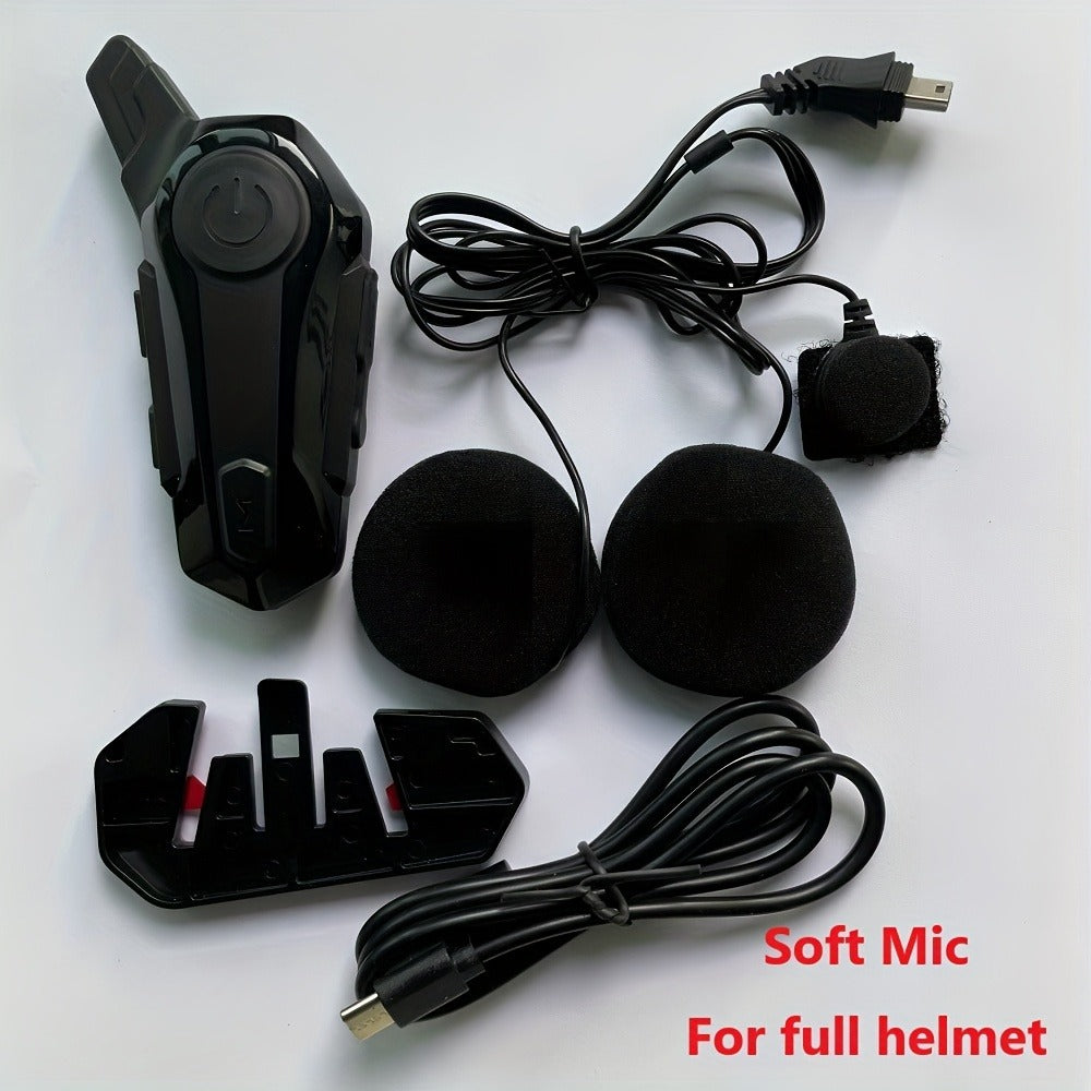Motorcycle Helmet Bluetooth Intercom Headset – Wireless Real-Time 2-Rider Communication, Compatible with Full Face, 3/4 & Open Face Helmets