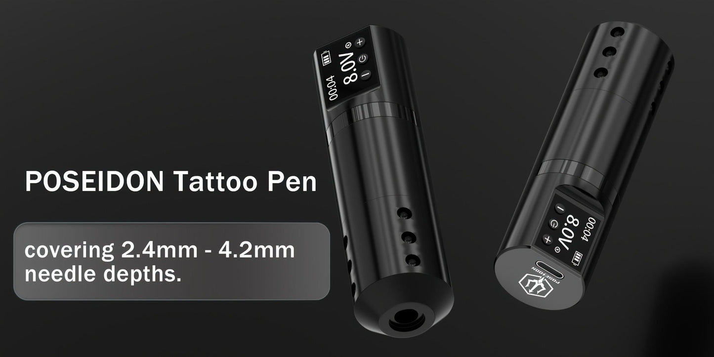 Wireless Tattoo Machine Kit Complete - POSEIDON V5 Rotary Pen with LCD Screen 1500mAh for Temporary Body Art, Festivals and Costumes