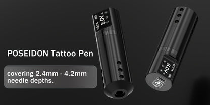 Wireless Tattoo Machine Kit Complete - POSEIDON V5 Rotary Pen with LCD Screen 1500mAh for Temporary Body Art, Festivals and Costumes