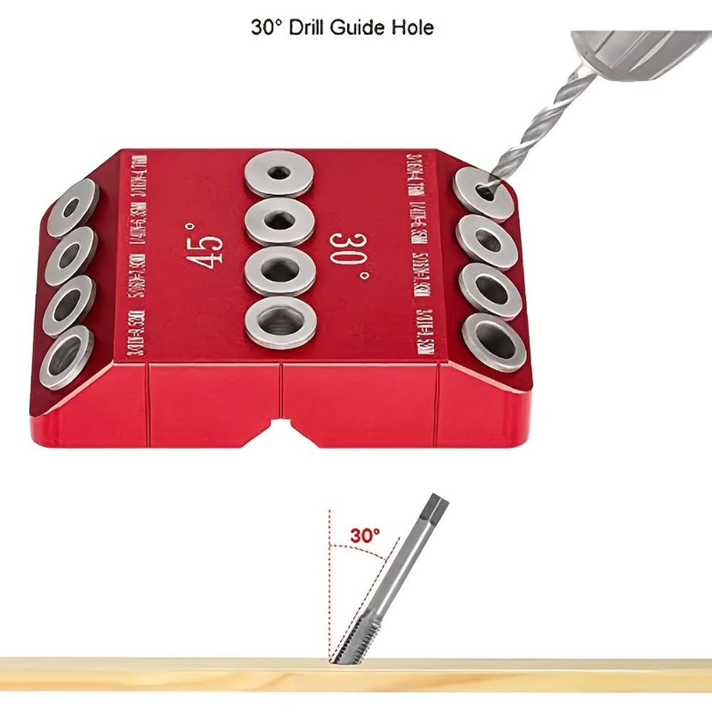 Multi-Angle Drill Guide Jig 30 45 90 Degree All-Metal for Cable Railing Lag Screw Installation Deck Stair Handrail Post Hole Drilling
