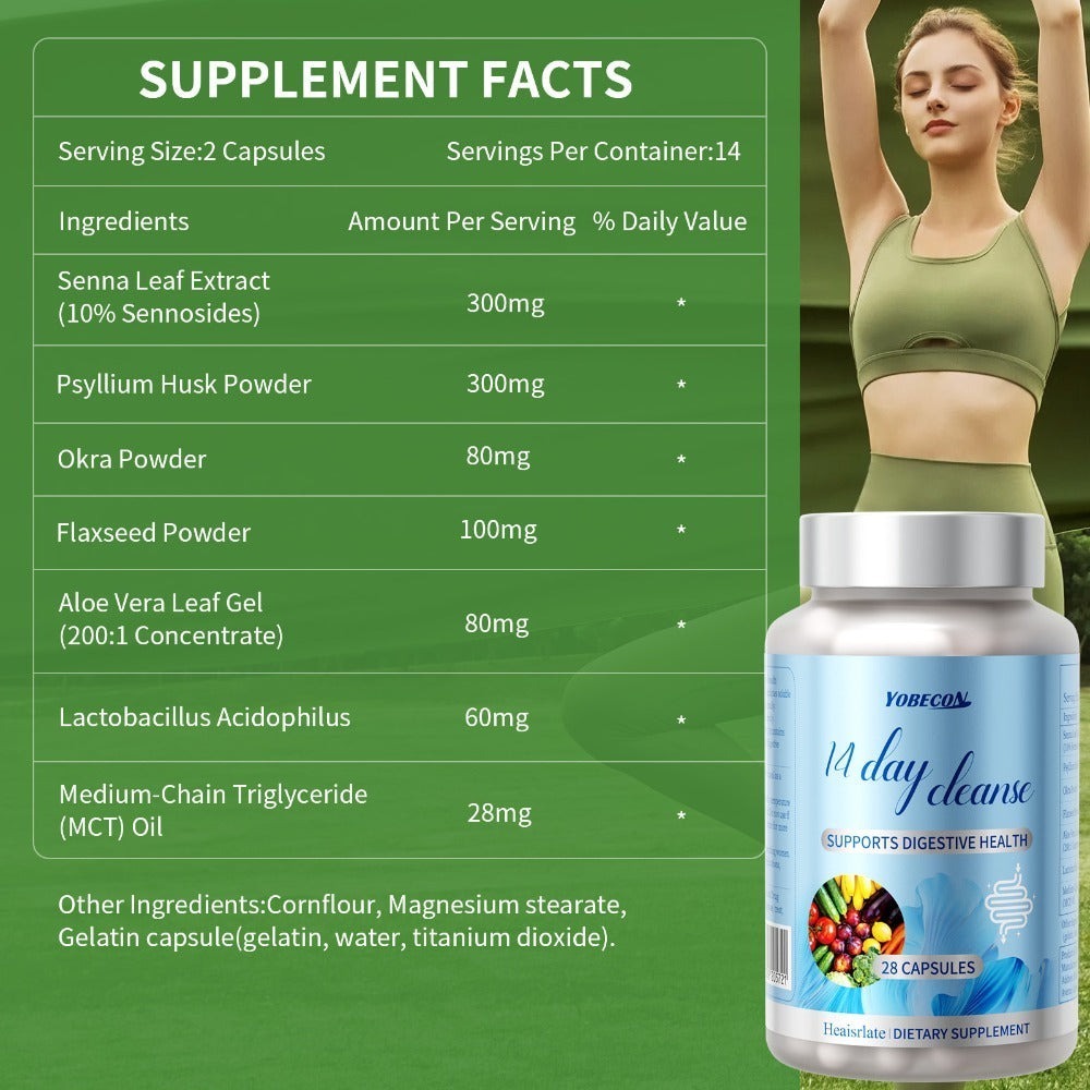 Colon Cleanse Capsules with Senna Leaf, Psyllium Husk & MCT Oil, 14-Day Advanced Gut Detox & Digestive Support Formula