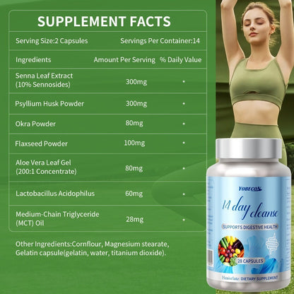 Colon Cleanse Capsules with Senna Leaf, Psyllium Husk & MCT Oil, 14-Day Advanced Gut Detox & Digestive Support Formula