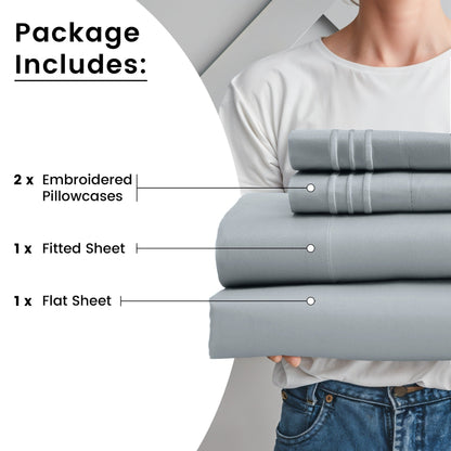 Fitted Sheet Set 6-Piece Brushed Polyester Deep Pocket Bed Sheets 20 Colors Hotel Luxury Bedding with Embroidered Pillowcases