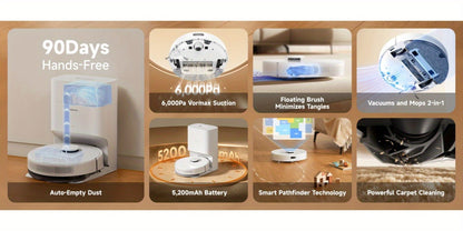 Dreame D10 Plus Gen 2 Self-Emptying Robot Vacuum & Mop Refurbished, 6000Pa Suction, 90-Day Base, LiDAR Navigation