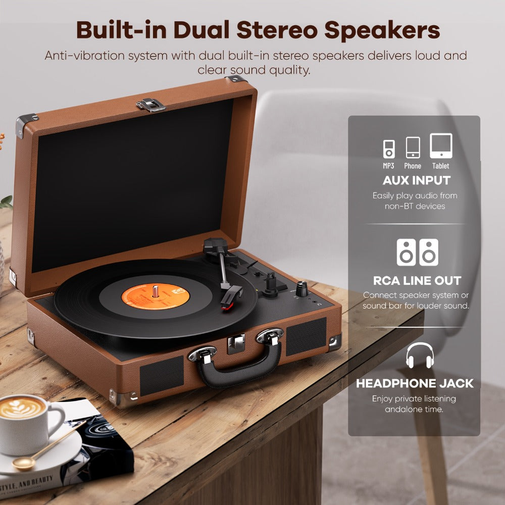 Bluetooth Vinyl Record Player with Built-in Speakers, Maio C200 3-Speed Belt-Driven Turntable, Hi-Fi Stereo Gramophone