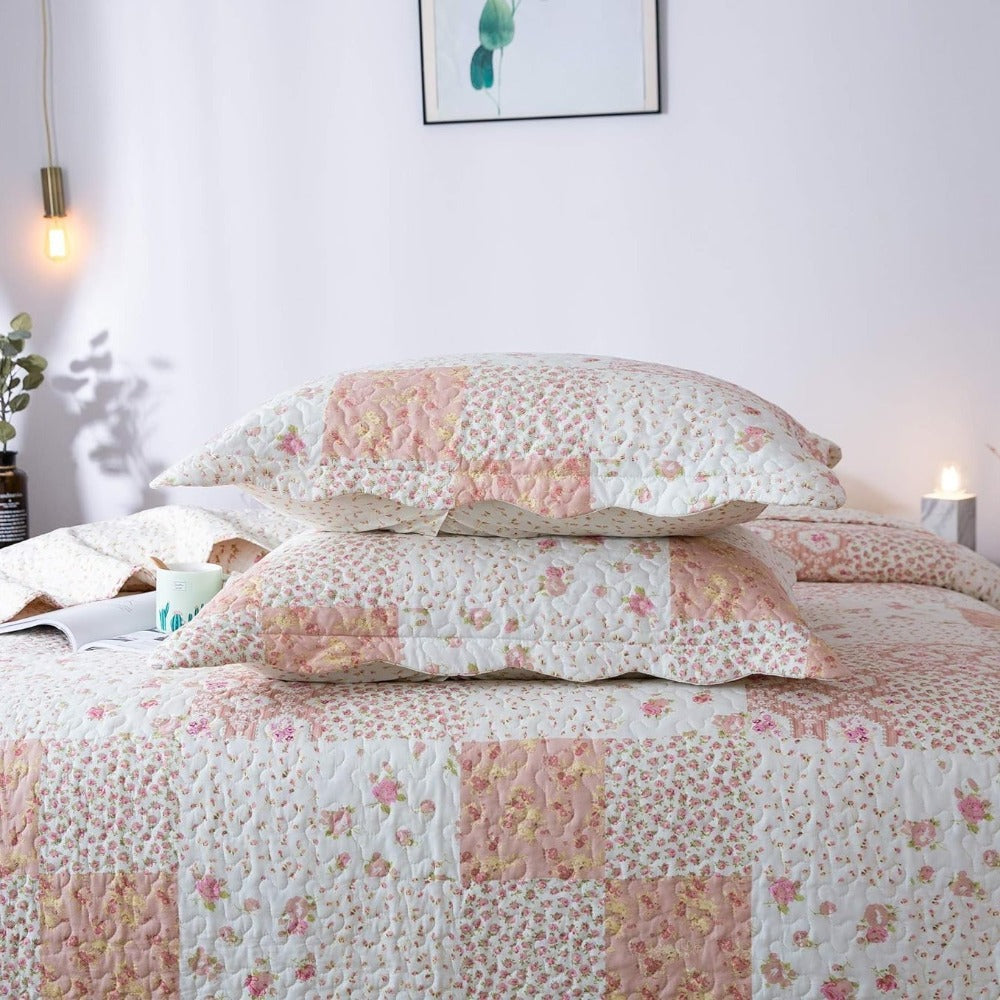 Floral Quilt Set Lightweight Bedspread Coverlet 2 or 3-Piece, All Season Hypoallergenic Breathable Paisley Patchwork Print Quilt for Bedroom