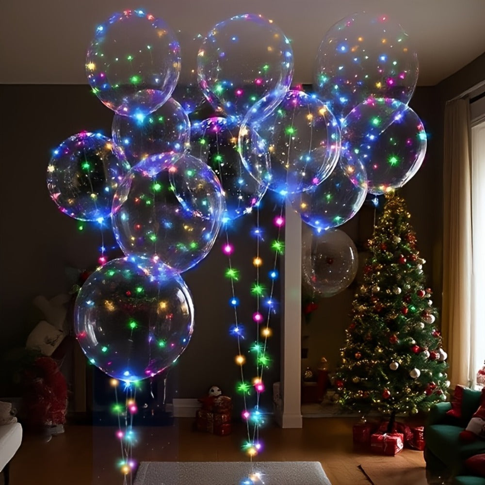Party Decorations 20-Piece Clear Bobo Balloon Kit with LED String Lights and Six Light Color Options