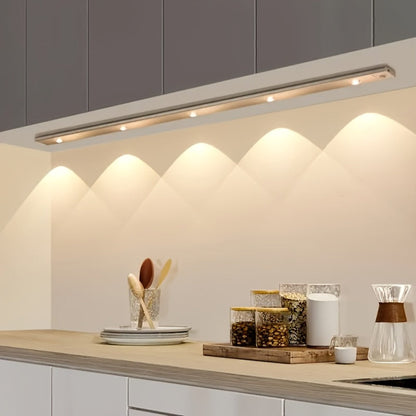 LED Sensor Strip Light USB Rechargeable – 3-Color Dimmable Motion Sensing Wireless Night Light for Kitchen, Wardrobe, Cabinet
