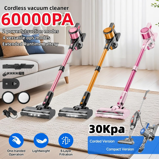 Cordless Stick Vacuum Cleaner 60Kpa 55-Min Runtime - Anti-Tangle Handheld Vacuum for Hardwood for Entryways, Bedrooms and Living Spaces