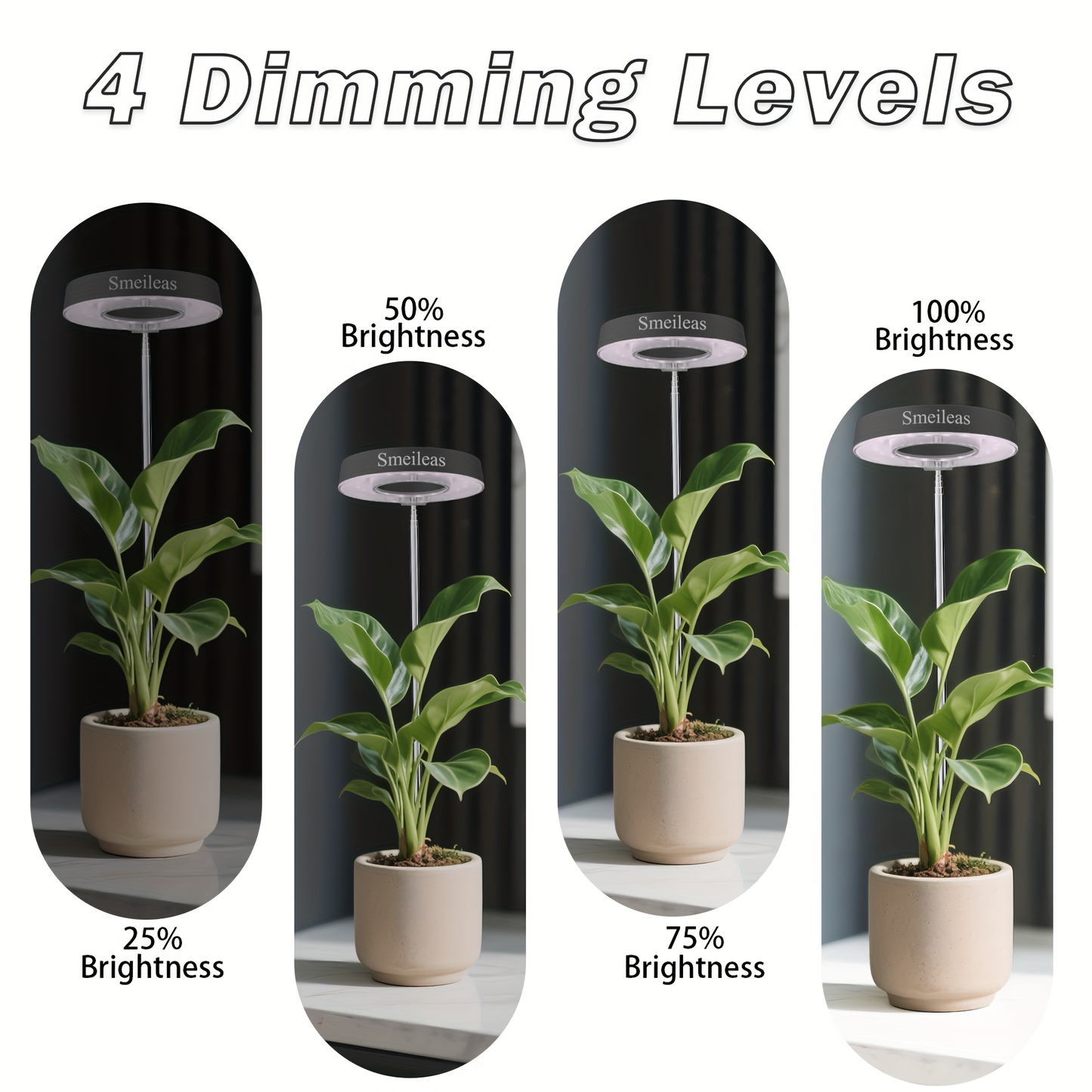 Magnetic Grow Light with 360° Adjustable Head – Full Spectrum Plant Growth Lamp with Auto Timer, 4-Level Dimmer & Adjustable Height