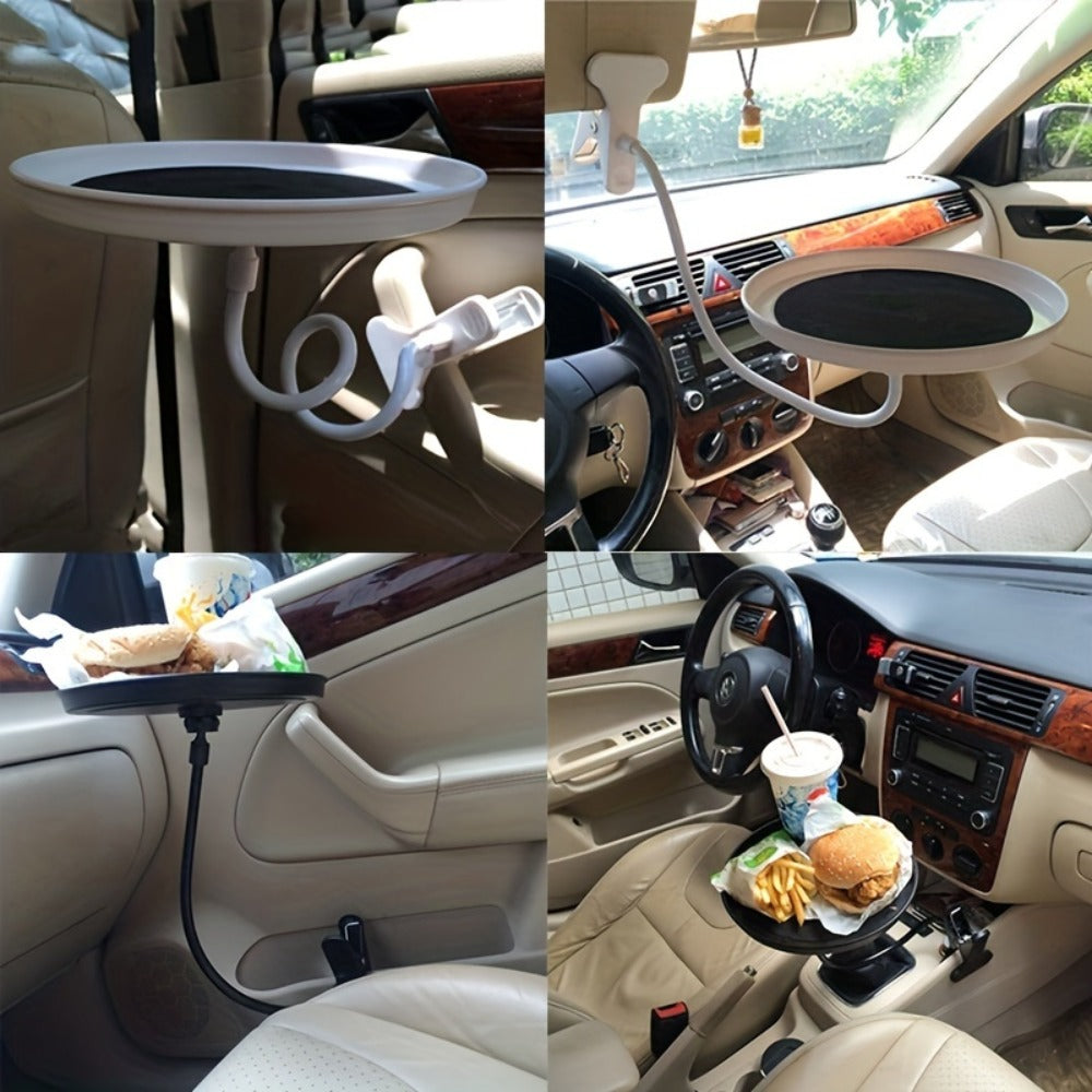 Car Seat Back Tray Table 360° Rotating – Foldable Food Drink Snack Organizer Tray for Car Interior, Non-Slip ABS Travel Tray for Road Trips