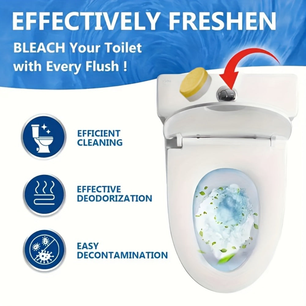 Yellow Toilet Bowl Cleaner Tablets with Lemon Graphics and 24-Piece Box Option in Pictured 10 x 14 cm Package