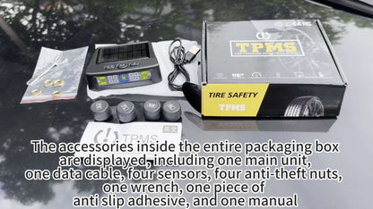TPMS Tire Pressure Monitoring System – Wireless Solar & USB Powered, External Sensors, Universal Fit for 36V & Below Vehicles, Model T12