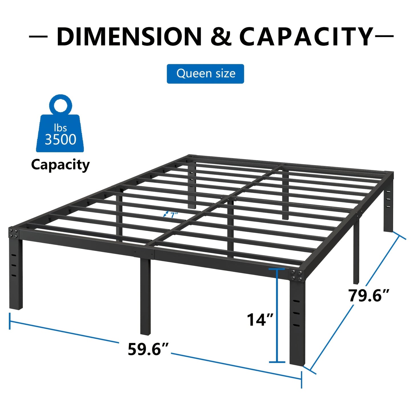 Bed Frame shown in the FULL, 14inch option