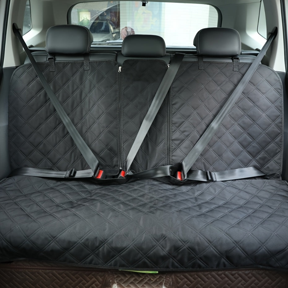 Black Quilted Rear Bench Car Seat Cover with Side Flaps and M, L or XL Three-Seat Vehicle Size Labels