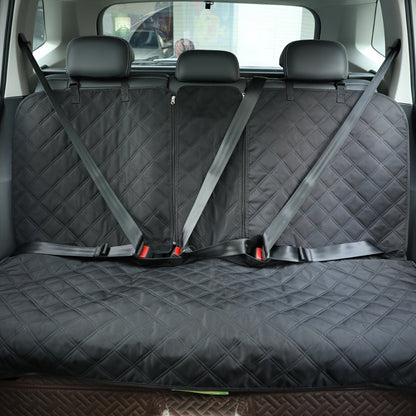 Black Quilted Rear Bench Car Seat Cover with Side Flaps and M, L or XL Three-Seat Vehicle Size Labels