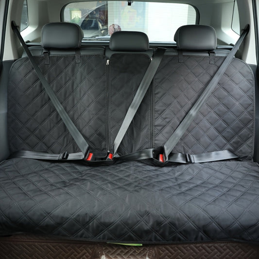 Black Quilted Rear Bench Car Seat Cover with Side Flaps and M, L or XL Three-Seat Vehicle Size Labels