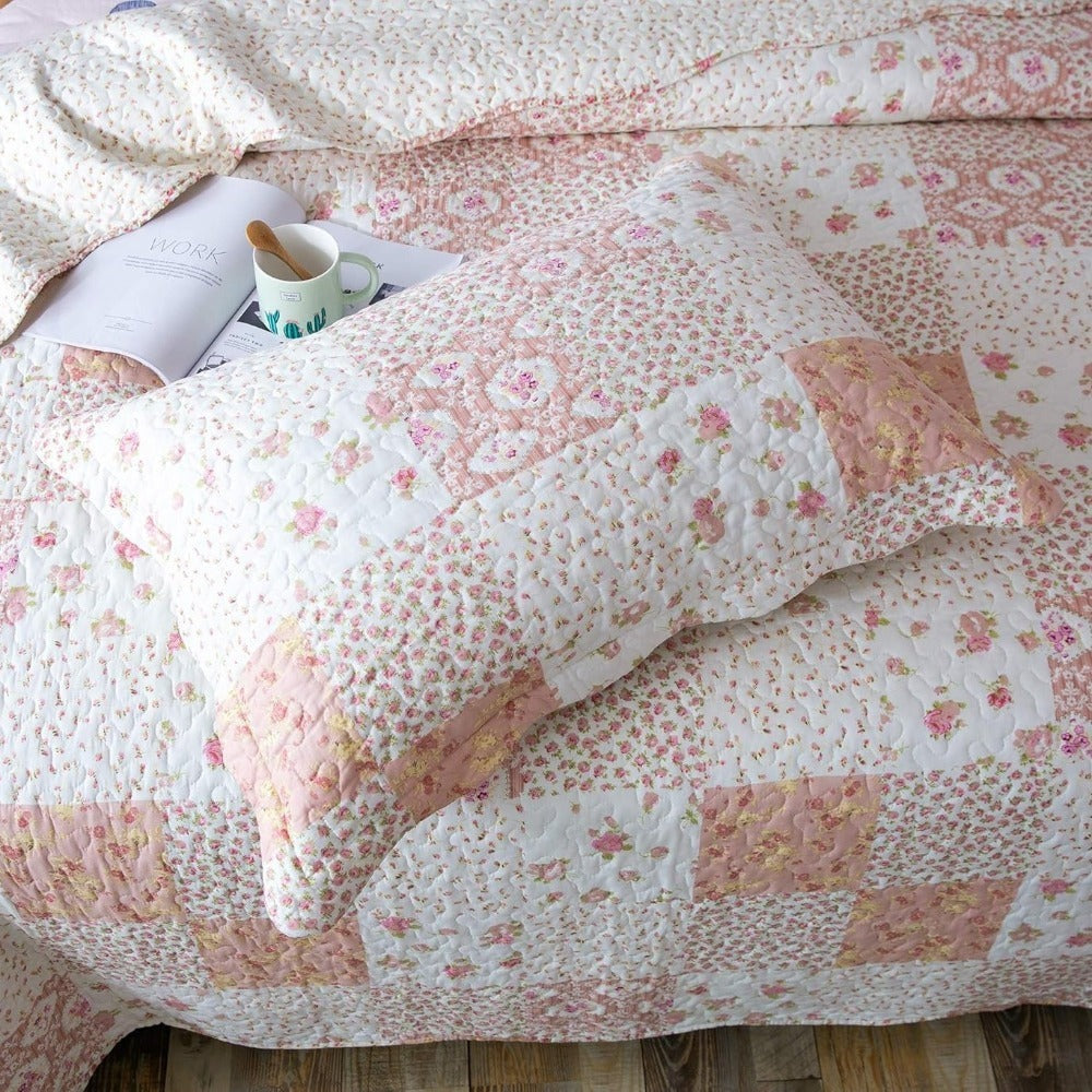 Floral Quilt Set Lightweight Bedspread Coverlet 2 or 3-Piece, All Season Hypoallergenic Breathable Paisley Patchwork Print Quilt for Bedroom