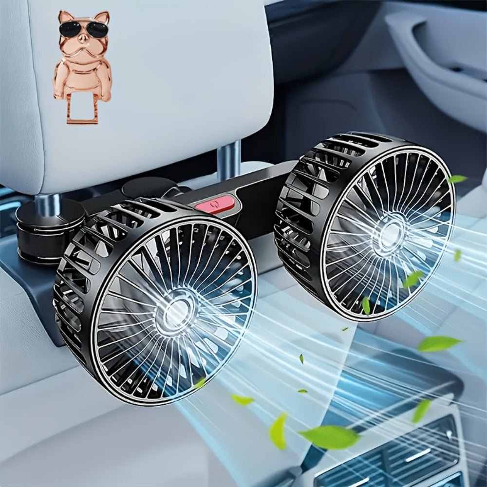 Car Fan for Back Seat – Dual Head USB Cooling Fan, Foldable 360° Rotation, Ultra-Quiet Motor, 70-Inch Cord, for Vehicle, Home & Office Use
