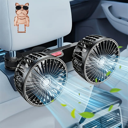 Car Fan for Back Seat – Dual Head USB Cooling Fan, Foldable 360° Rotation, Ultra-Quiet Motor, 70-Inch Cord, for Vehicle, Home & Office Use