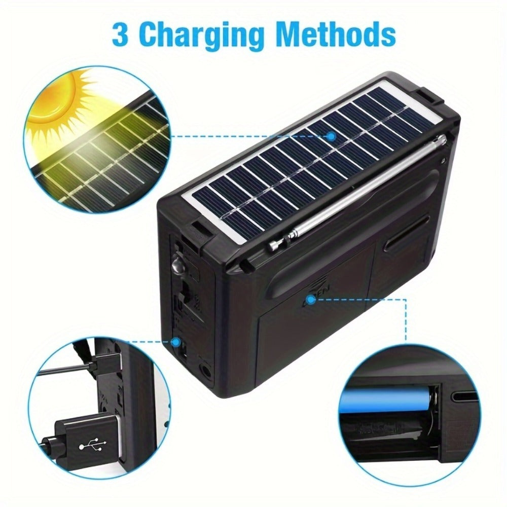 Rechargeable Solar Radio Speaker FM AM Portable Outdoor Radio with MP3 Player Flashlight Adjustable for a Home Lash Beauty Routine